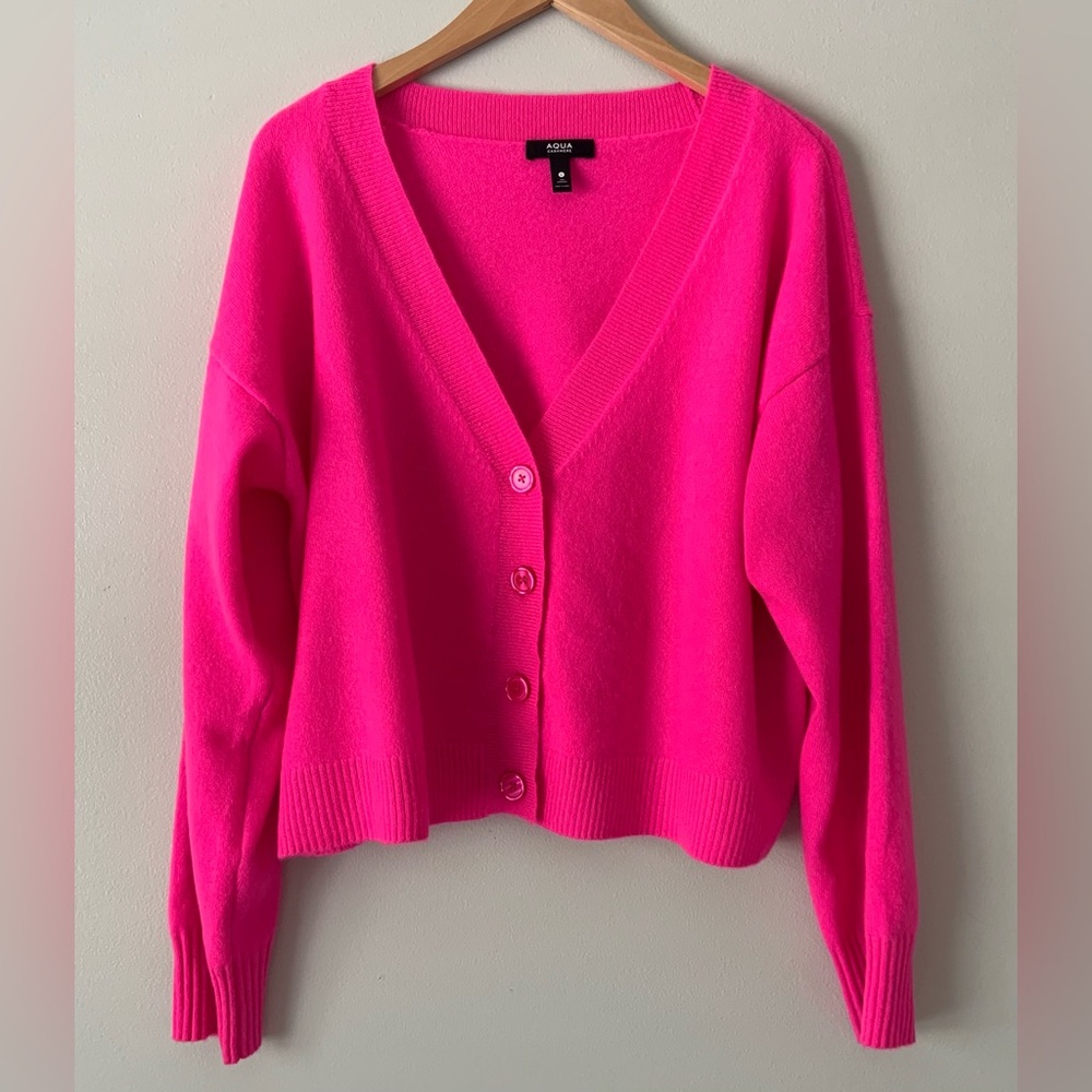 Aqua Womens Front Button Cashmere V-Neck Cardigan Sweater V10337 Neon Pink L - Picture 4 of 16